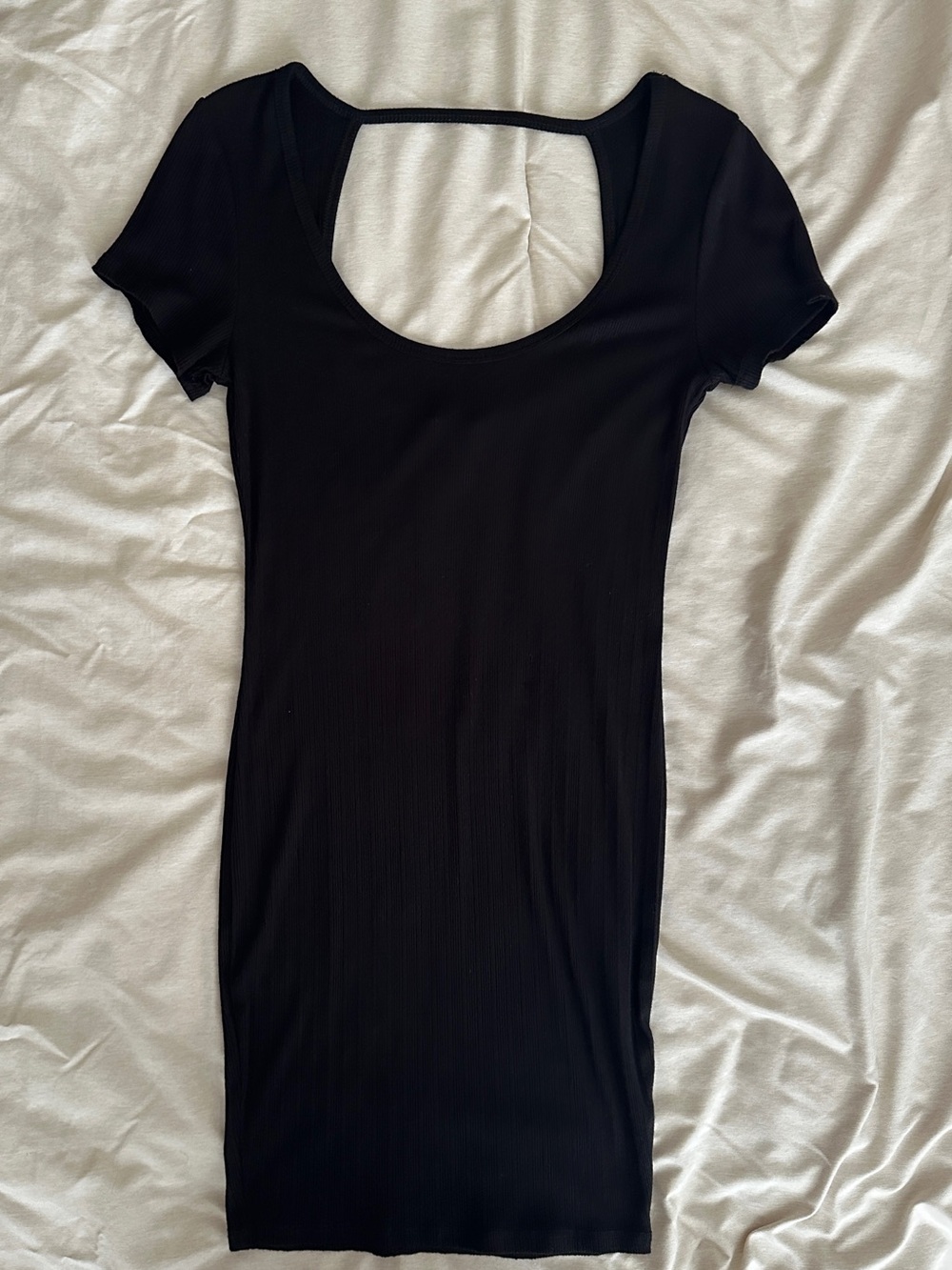 Black Mini Dress Short-Sleeve with Back Cutout Bodycon